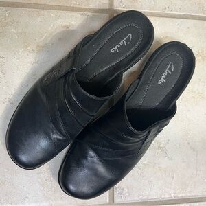 Clarks Black Leather Slip-On Shoes